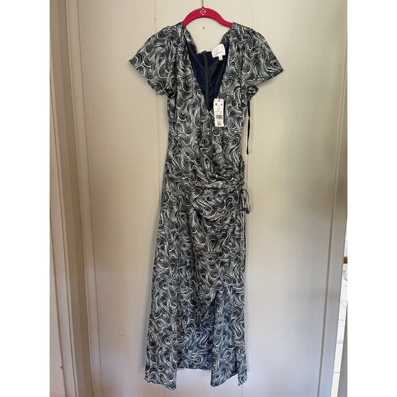 NWT CINQ Á SEPT Kacydie Green 90s Floral Abstract Slit Midi Dress Size 10 - Picture 9 of 12